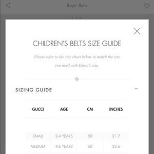 size small kids gucci belt